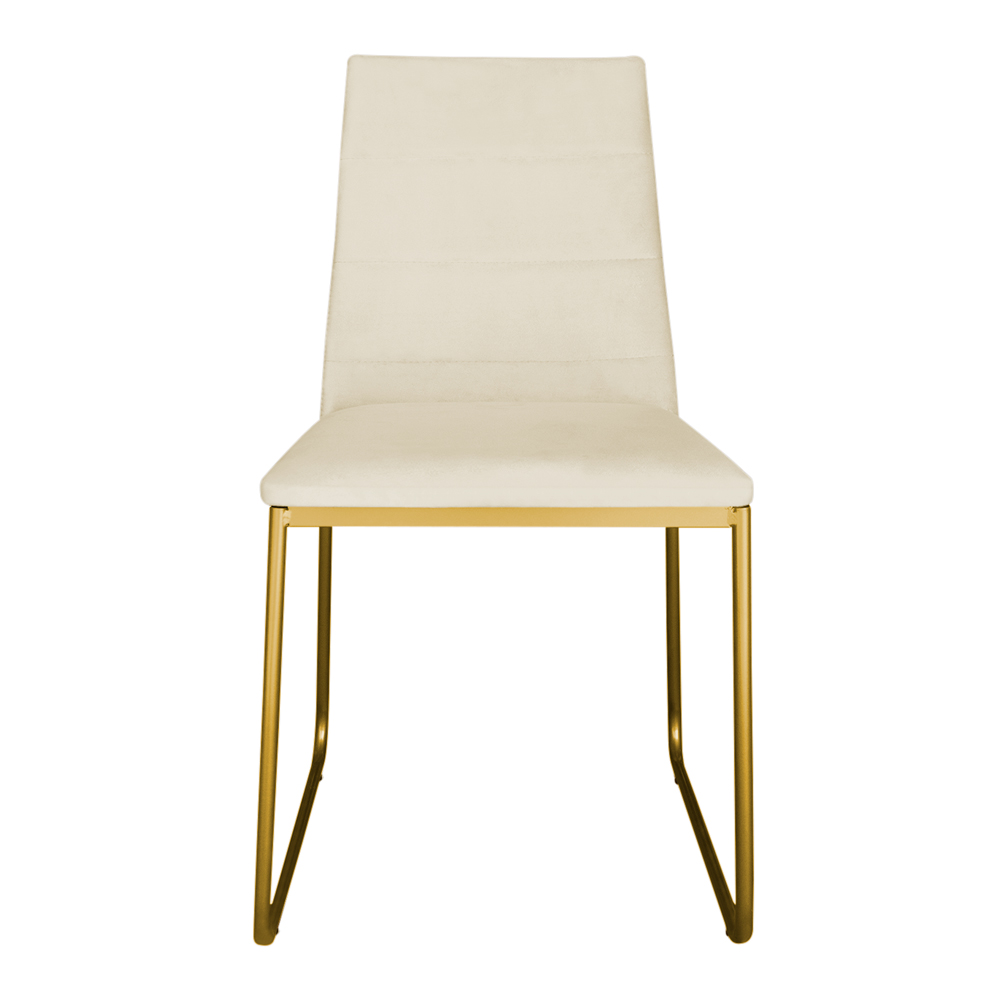Cadeira de Jantar Estofada Lille Base Gold Veludo Bege - Montanaris Decor