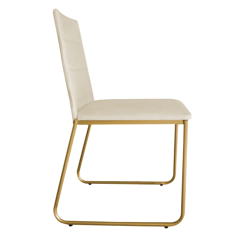 Cadeira de Jantar Estofada Lille Base Gold Veludo Bege - Montanaris Decor