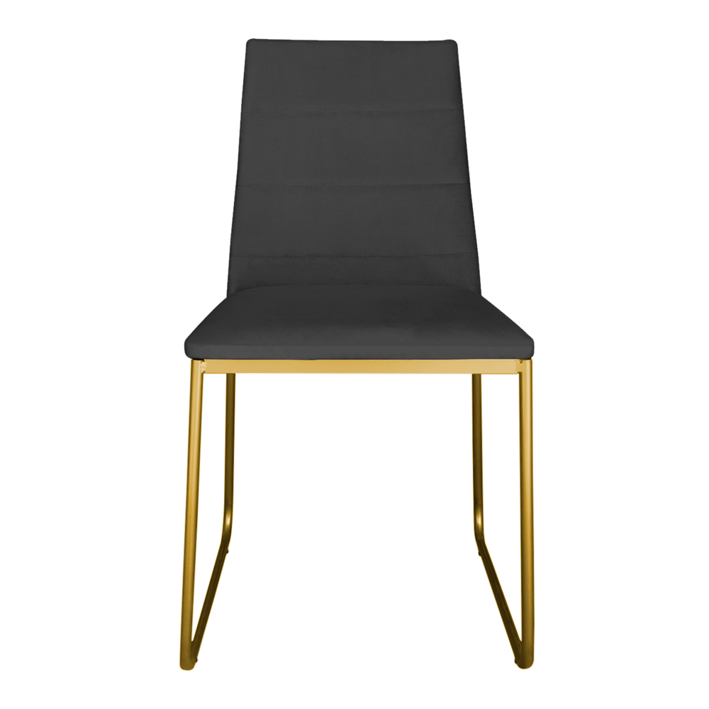 Cadeira de Jantar Estofada Lille Base Gold Veludo Cinza - Montanaris Decor