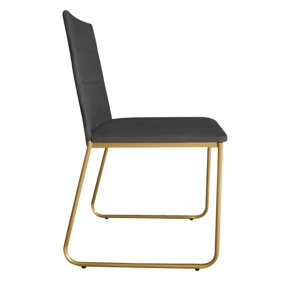 Cadeira de Jantar Estofada Lille Base Gold Veludo Cinza - Montanaris Decor