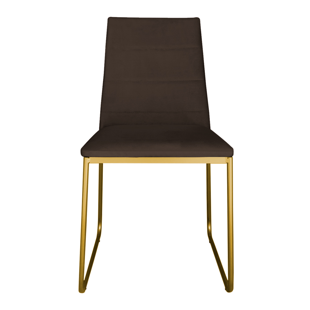 Cadeira de Jantar Estofada Lille Base Gold Veludo Marrom - Montanaris Decor