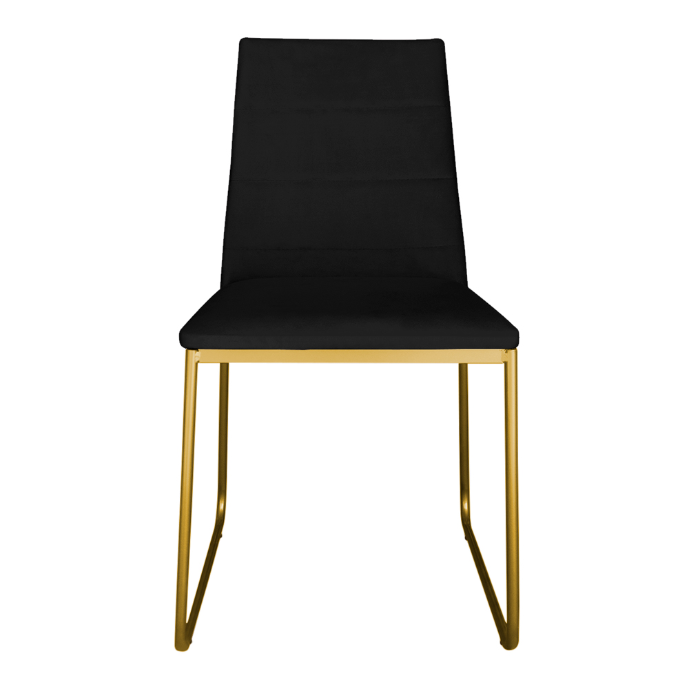 Cadeira de Jantar Estofada Lille Base Gold Veludo Preto - Montanaris Decor