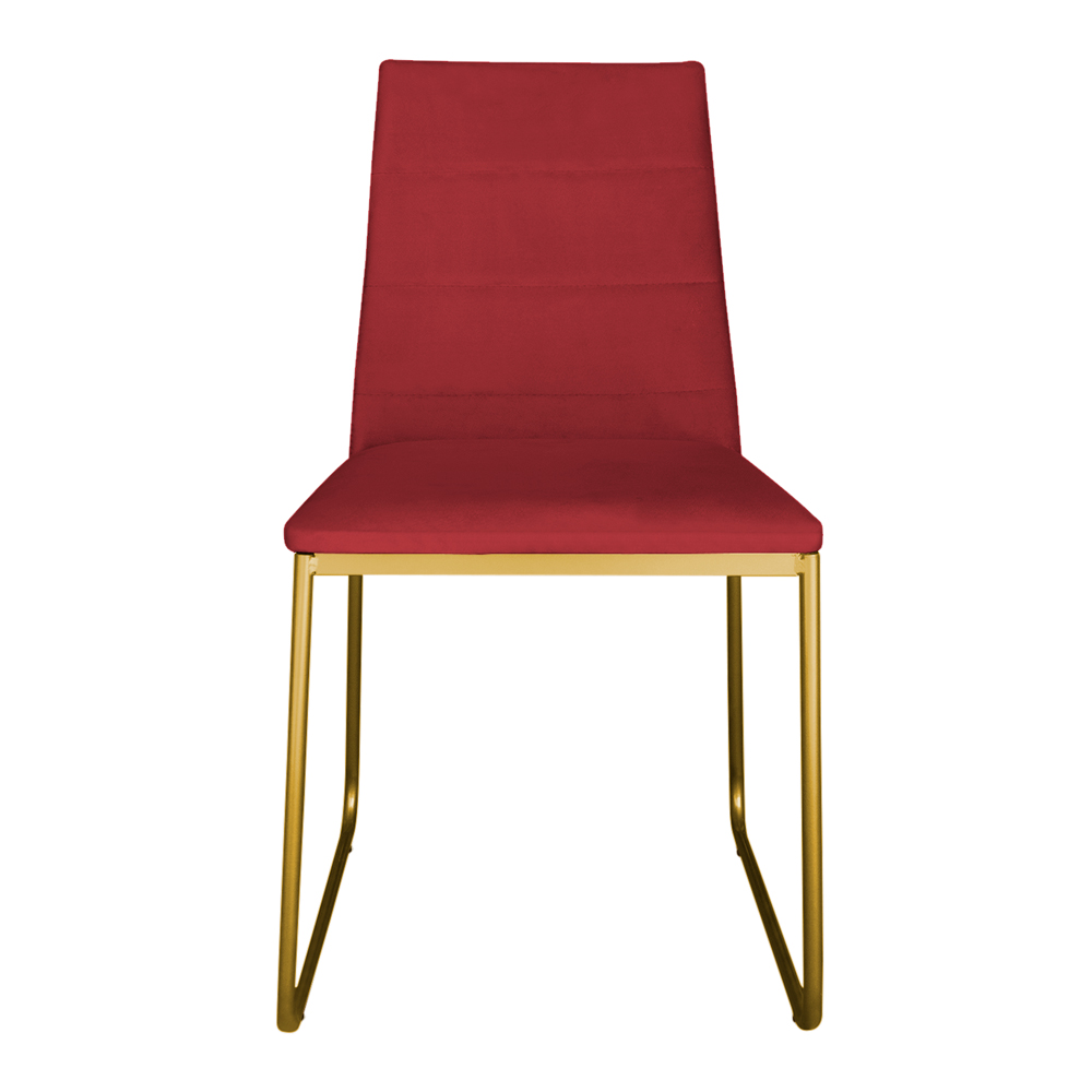 Cadeira de Jantar Estofada Lille Base Gold Veludo Vermelho - Montanaris Decor