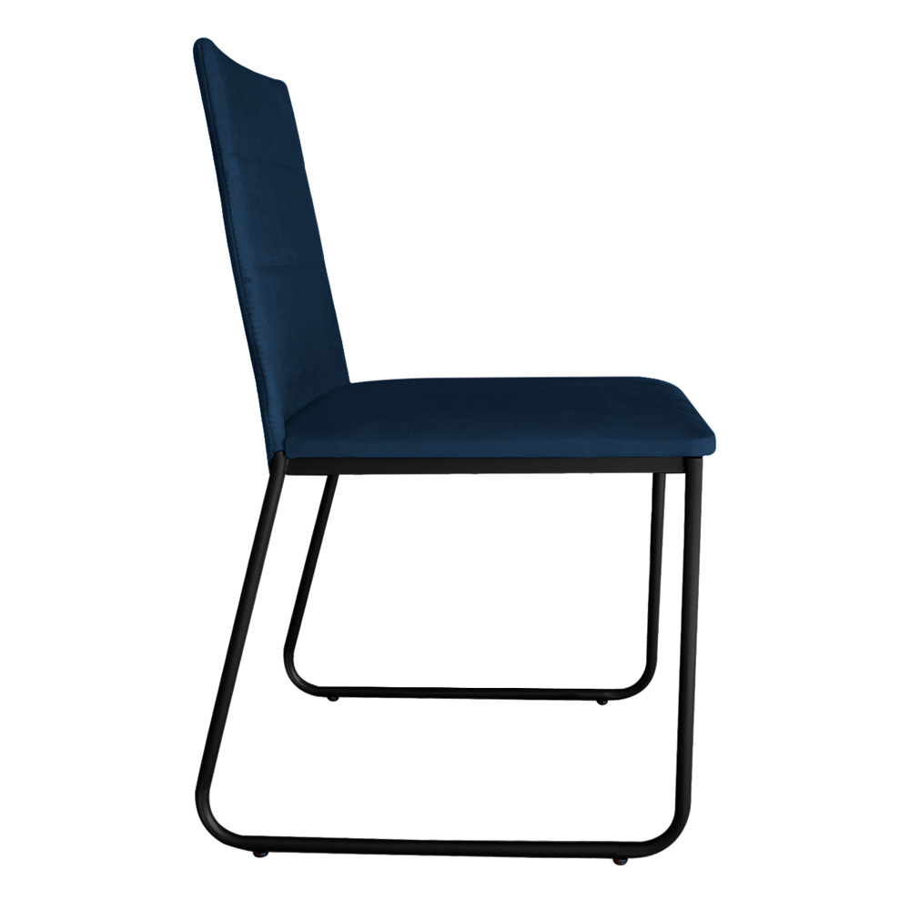 Cadeira de Jantar Estofada Lille Base Preta Veludo Azul Marinho - Montanaris Decor