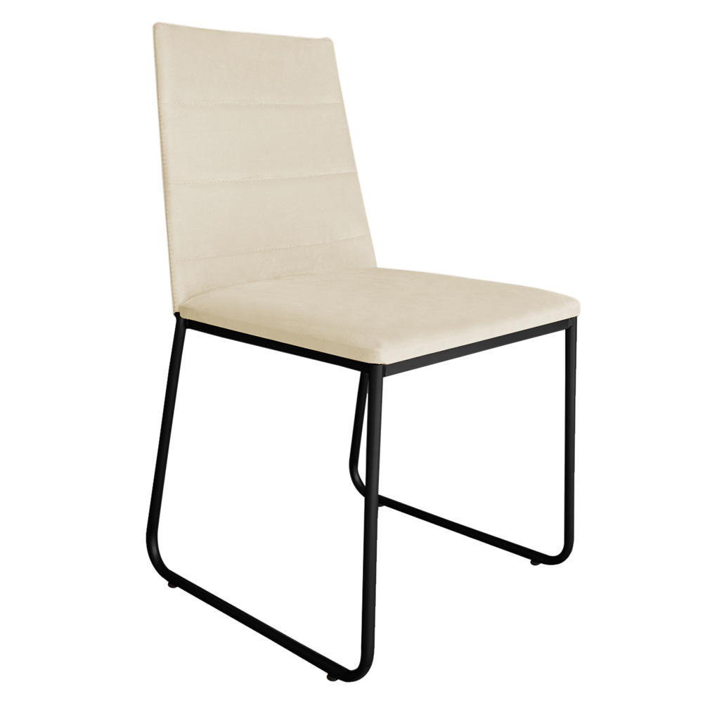 Cadeira de Jantar Estofada Lille Base Preta Veludo Bege - Montanaris Decor