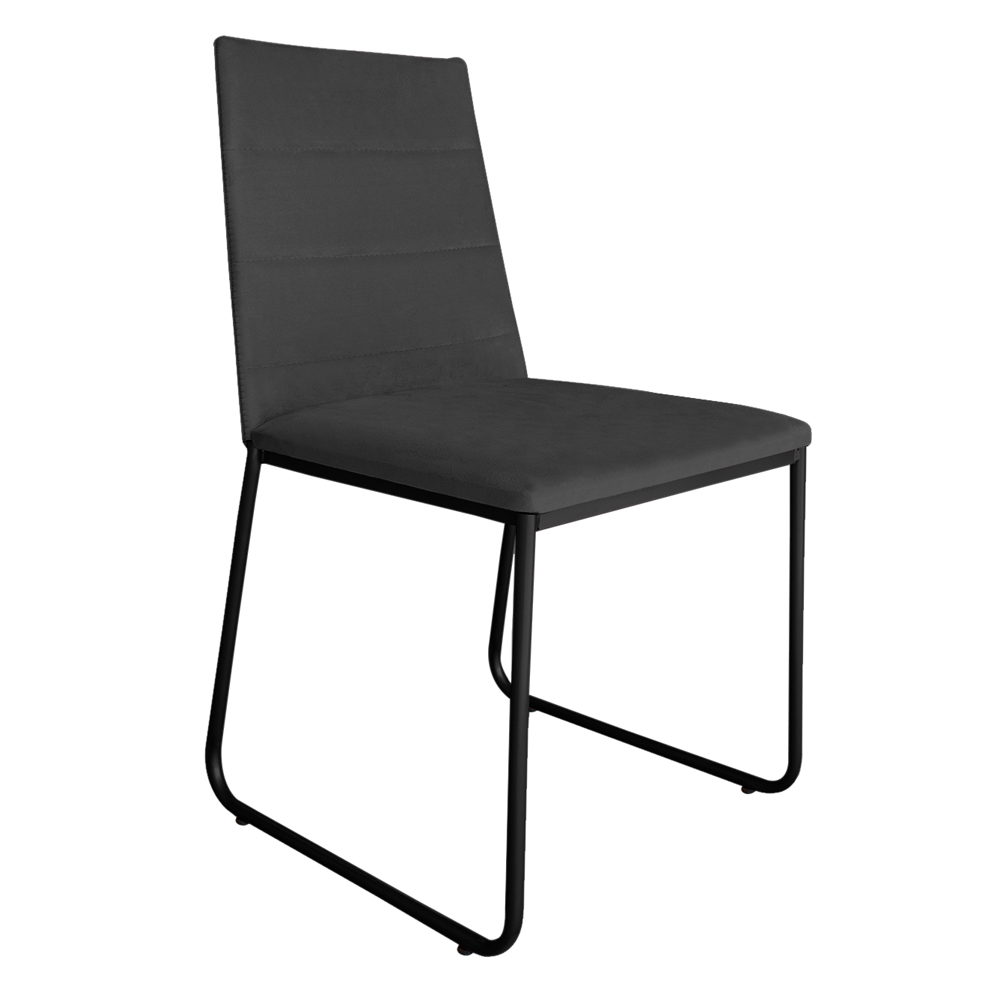 Cadeira de Jantar Estofada Lille Base Preta Veludo Cinza - Montanaris Decor