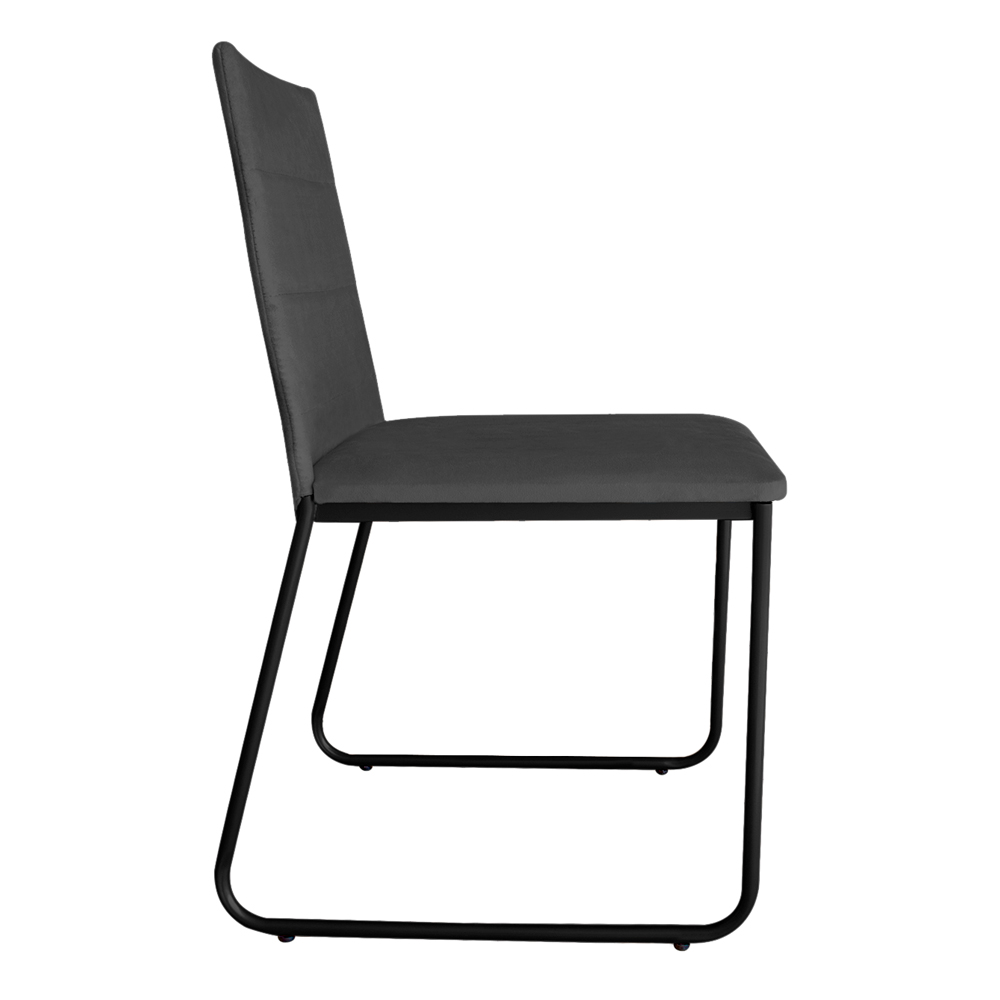 Cadeira de Jantar Estofada Lille Base Preta Veludo Cinza - Montanaris Decor
