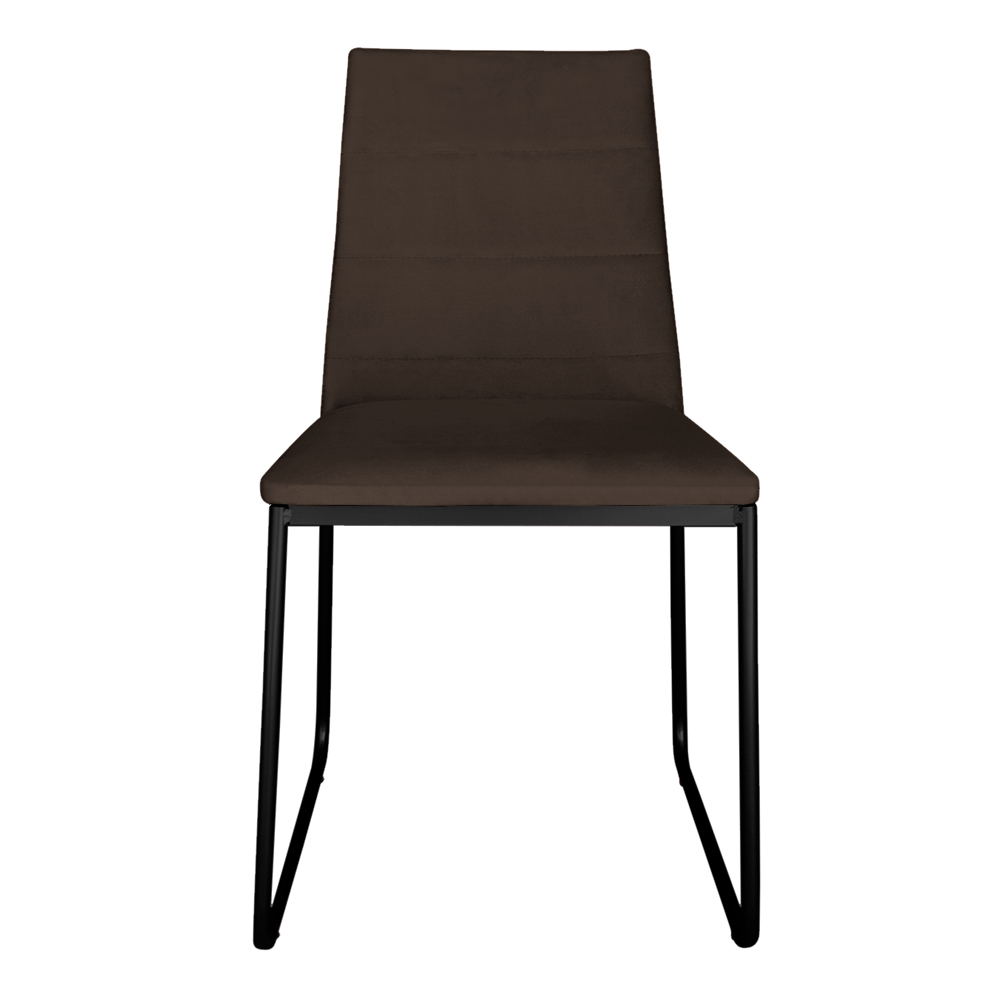 Cadeira de Jantar Estofada Lille Base Preta Veludo Marrom - Montanaris Decor