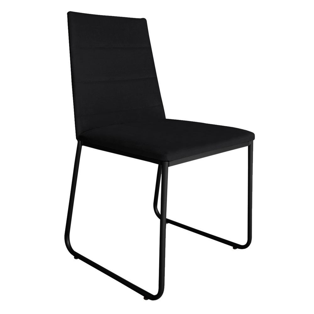 Cadeira de Jantar Estofada Lille Base Preta Veludo Preto - Montanaris Decor