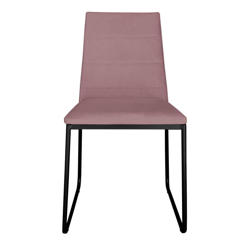 Cadeira de Jantar Estofada Lille Base Preta Veludo Rosê - Montanaris Decor