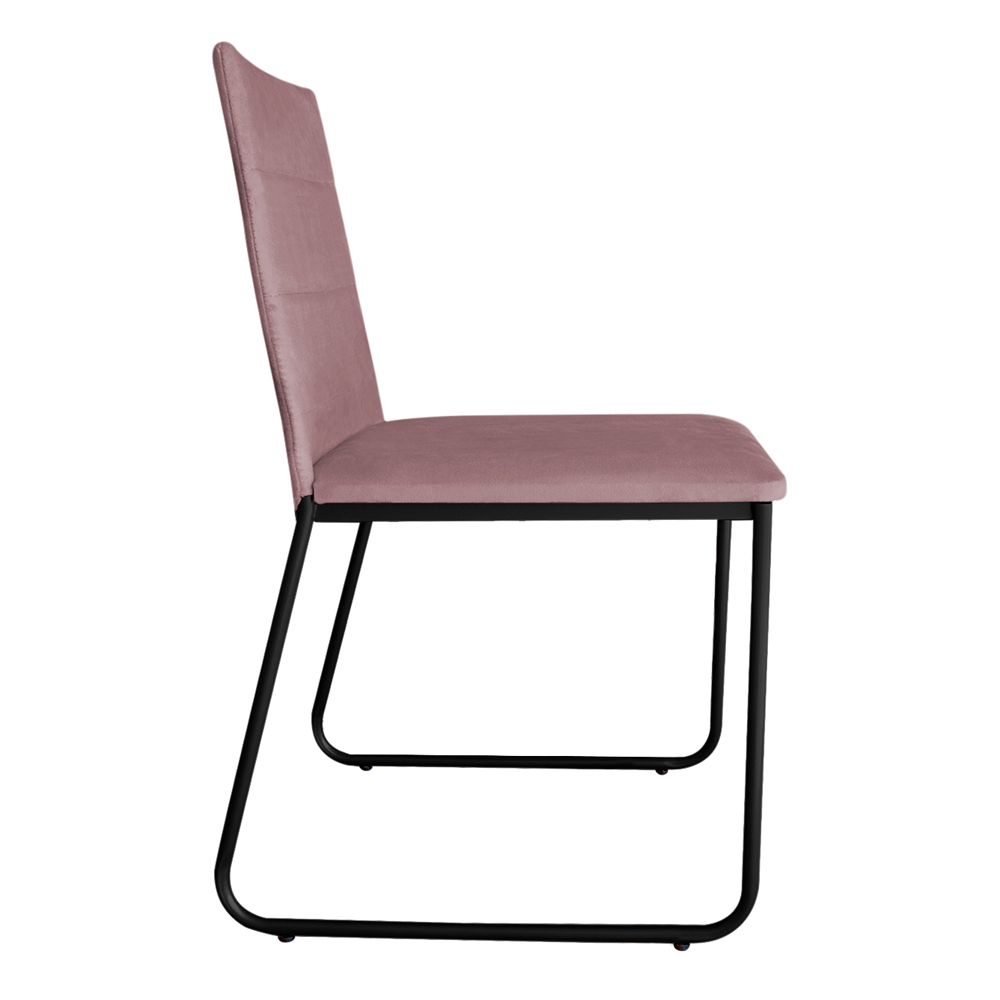 Cadeira de Jantar Estofada Lille Base Preta Veludo Rosê - Montanaris Decor