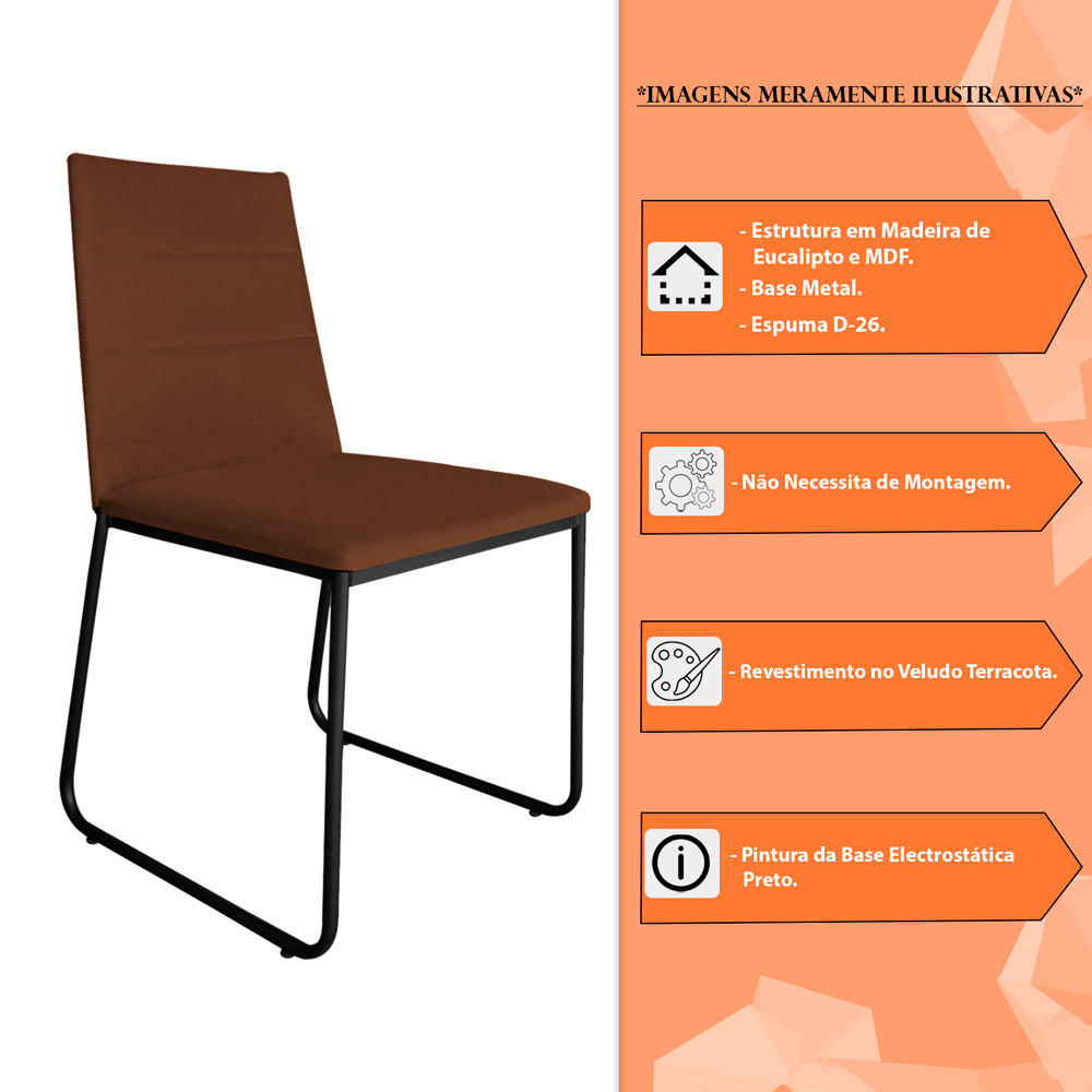 Cadeira de Jantar Estofada Lille Base Preta Veludo Terracota - Montanaris Decor