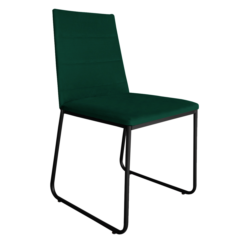 Cadeira de Jantar Estofada Lille Base Preta Veludo Verde - Montanaris Decor