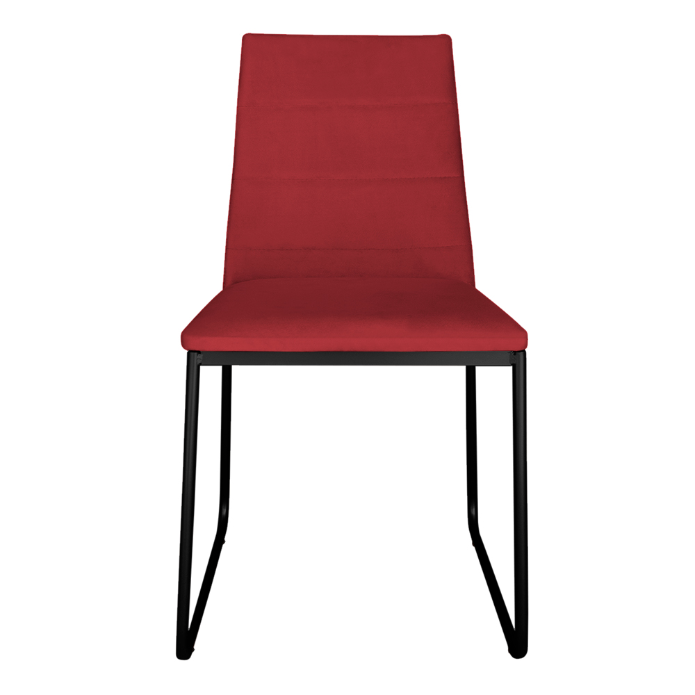 Cadeira de Jantar Estofada Lille Base Preta Veludo Vermelho - Montanaris Decor