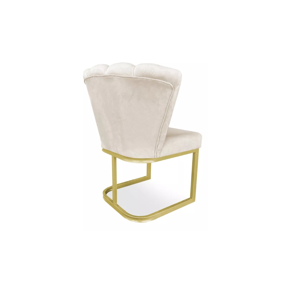 Cadeira de Jantar Pétala Base Metal Gold Veludo Bege - Montanaris Decor