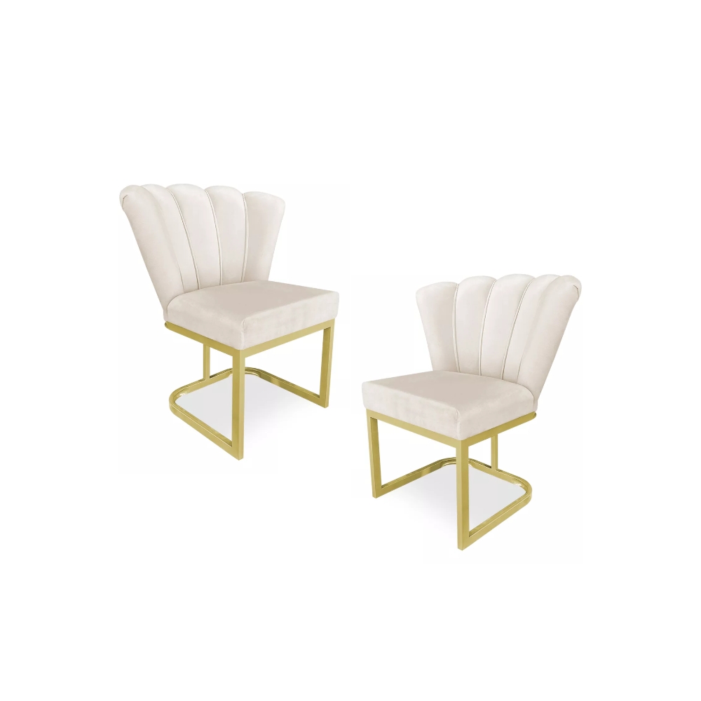Cadeira de Jantar Pétala Base Metal Gold Veludo Bege - Montanaris Decor