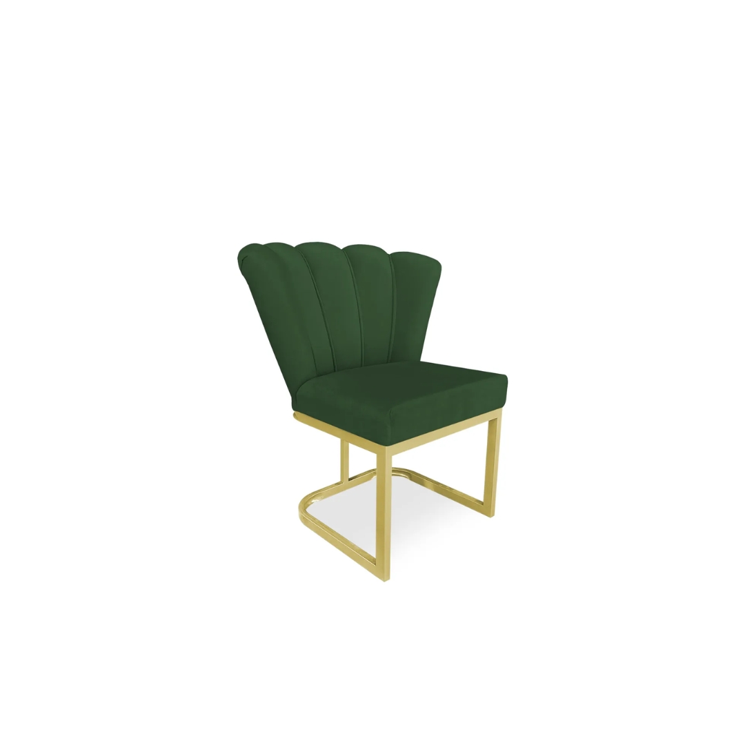 Cadeira de Jantar Pétala Base Metal Gold Veludo Verde - Montanaris Decor