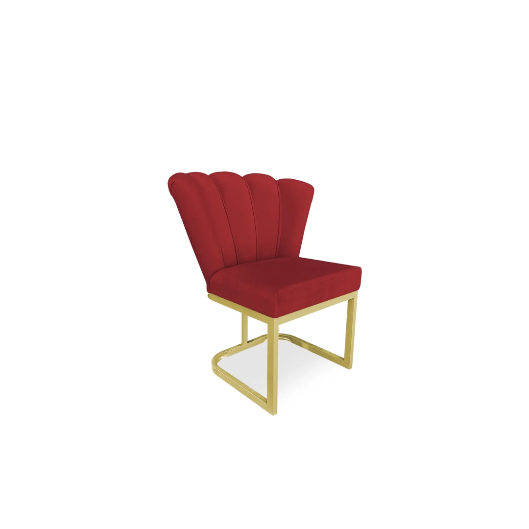 Cadeira de Jantar Pétala Base Metal Gold Veludo Vermelho - Montanaris Decor