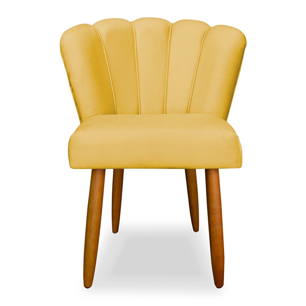 Cadeira de Jantar Pétala Estofada Pés Palito Veludo Amarelo - Montanaris Decor