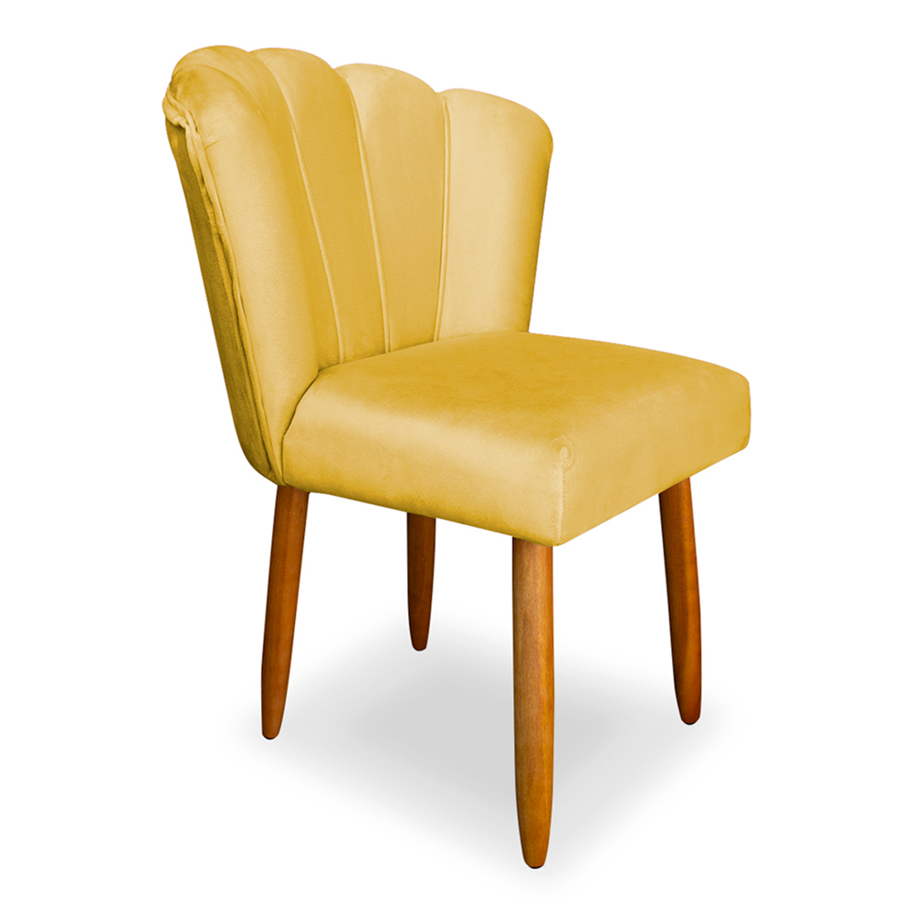Cadeira de Jantar Pétala Estofada Pés Palito Veludo Amarelo - Montanaris Decor