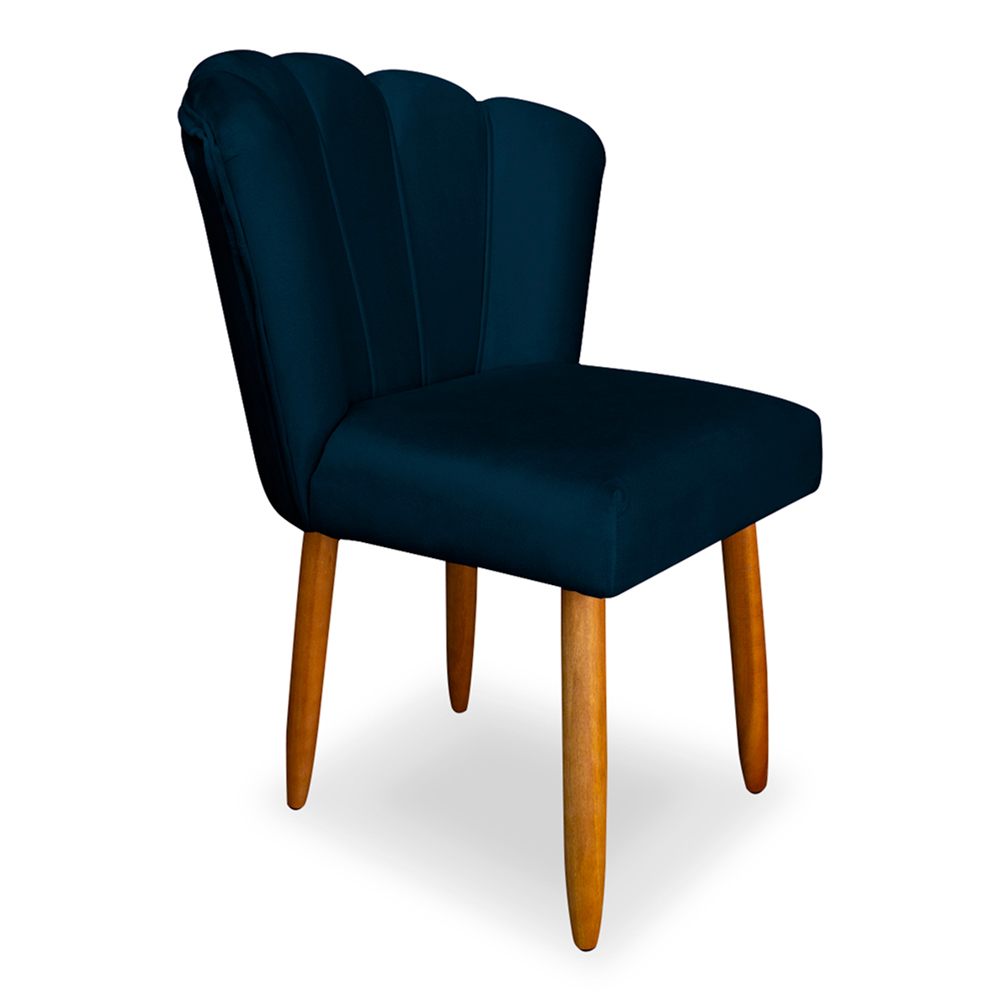 Cadeira de Jantar Pétala Estofada Pés Palito Veludo Azul Marinho - Montanaris Decor