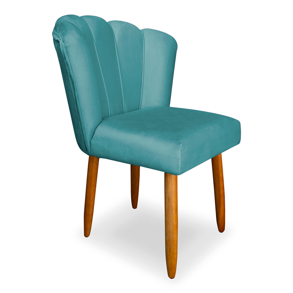 Cadeira de Jantar Pétala Estofada Pés Palito Veludo Azul Turquesa - Montanaris Decor