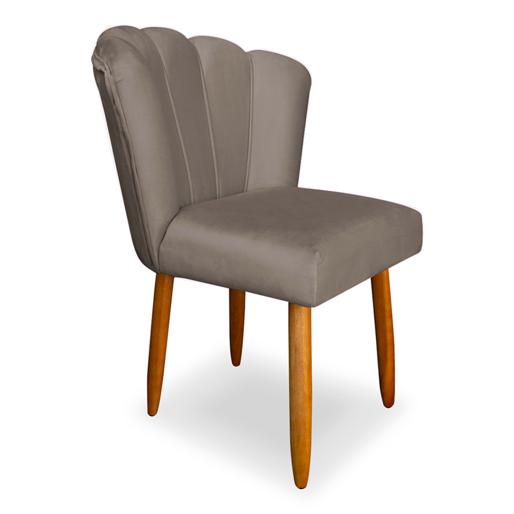 Cadeira de Jantar Pétala Estofada Pés Palito Veludo Cappuccino - Montanaris Decor
