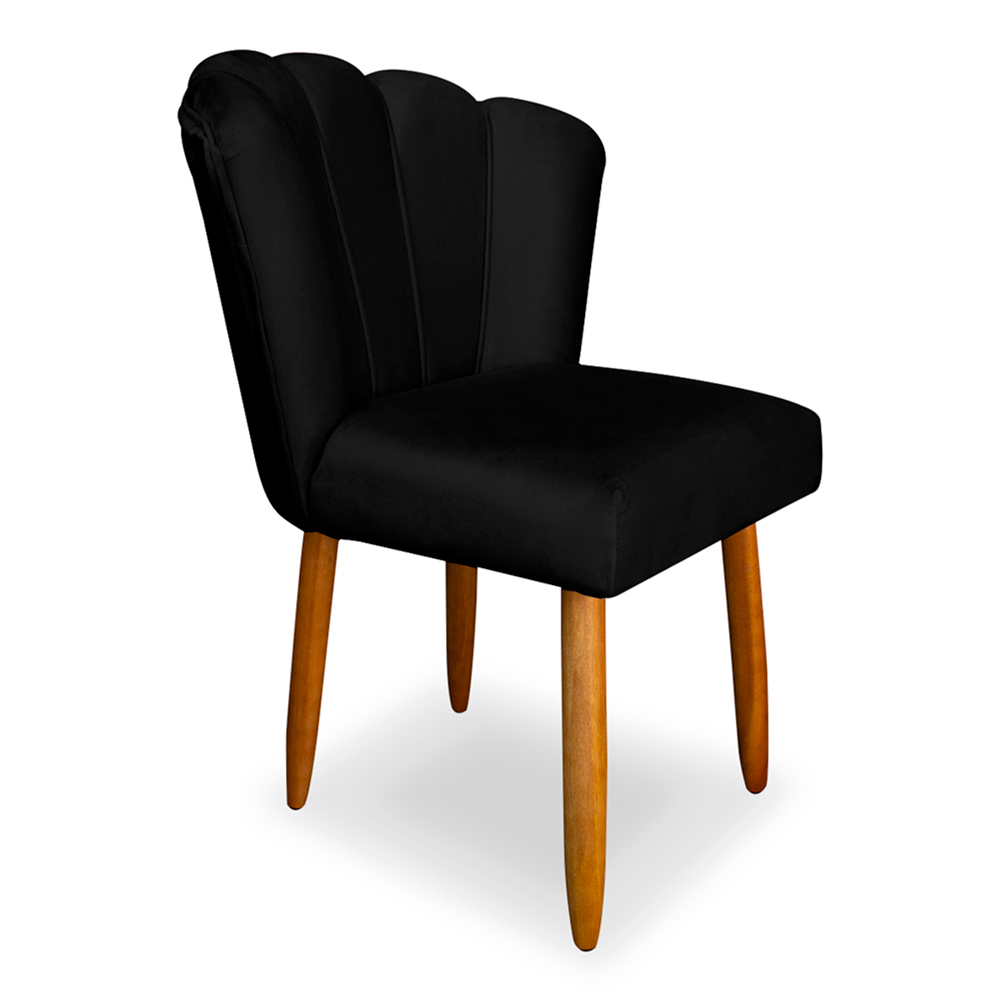 Cadeira de Jantar Pétala Estofada Pés Palito Veludo Preto - Montanaris Decor