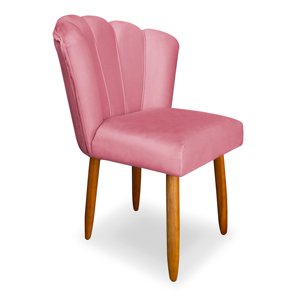 Cadeira de Jantar Pétala Estofada Pés Palito Veludo Rosa - Montanaris Decor