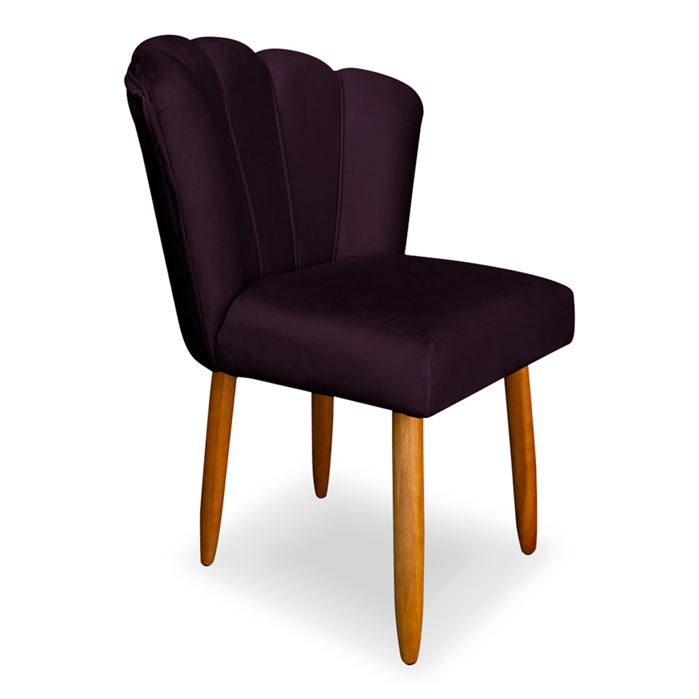 Cadeira de Jantar Pétala Estofada Pés Palito Veludo Roxo - Montanaris Decor