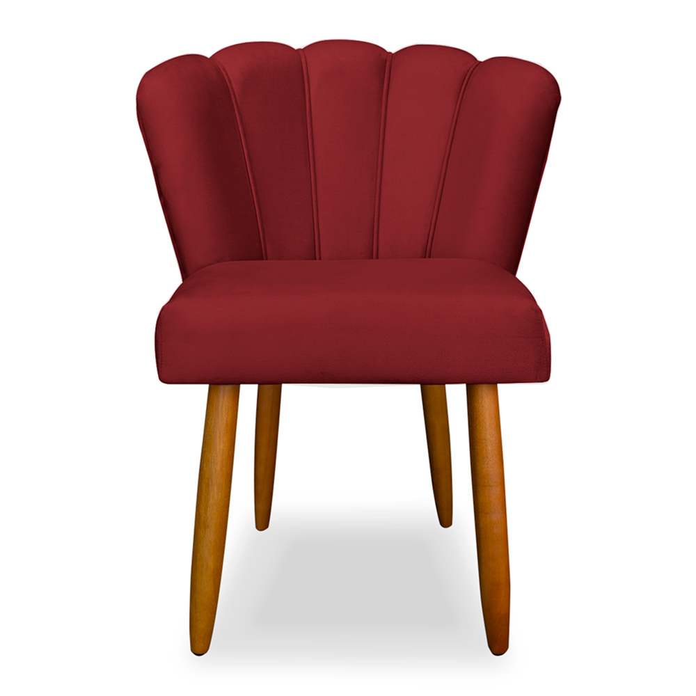 Cadeira de Jantar Pétala Estofada Pés Palito Veludo Vermelho - Montanaris Decor