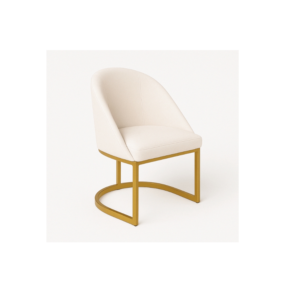 Cadeira jantar Meia Lua Base Metal Gold Veludo Bege - Montanaris Decor