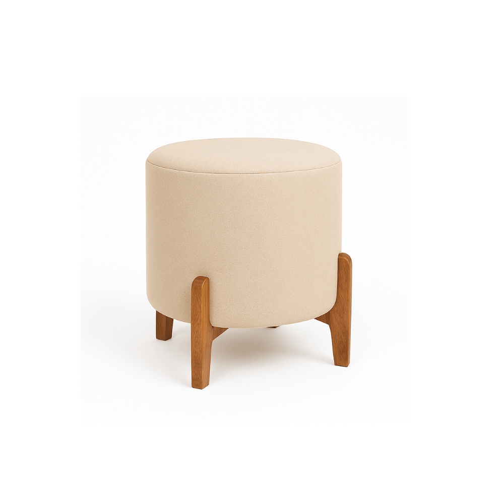 Conjunto  Sofá Curvo Orgânico + 01 Puff  Luna Boucle Bege - Montanaris Decor