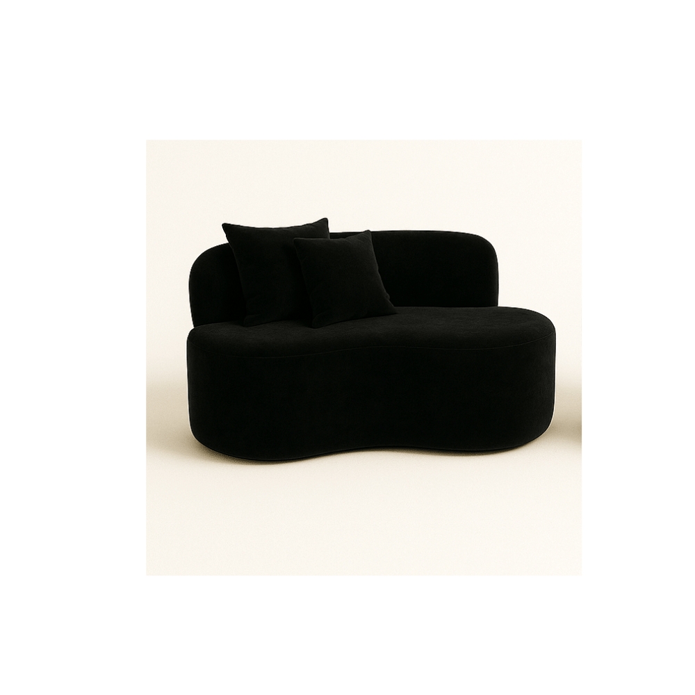 Conjunto 01 Poltrona + Sofá  e 1 Puff Curvo Orgânico Nature Gaia Sued Preto - Montanaris Decor
