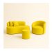 Conjunto 01 Poltrona + Sofá  e 1 Puff Curvo Orgânico Nature Gaia Suede Amarelo - Montanaris Decor