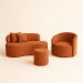Conjunto 01 Poltrona + Sofá  e 1 Puff Curvo Orgânico Nature Gaia Suede Terracota  - Montanaris Decor