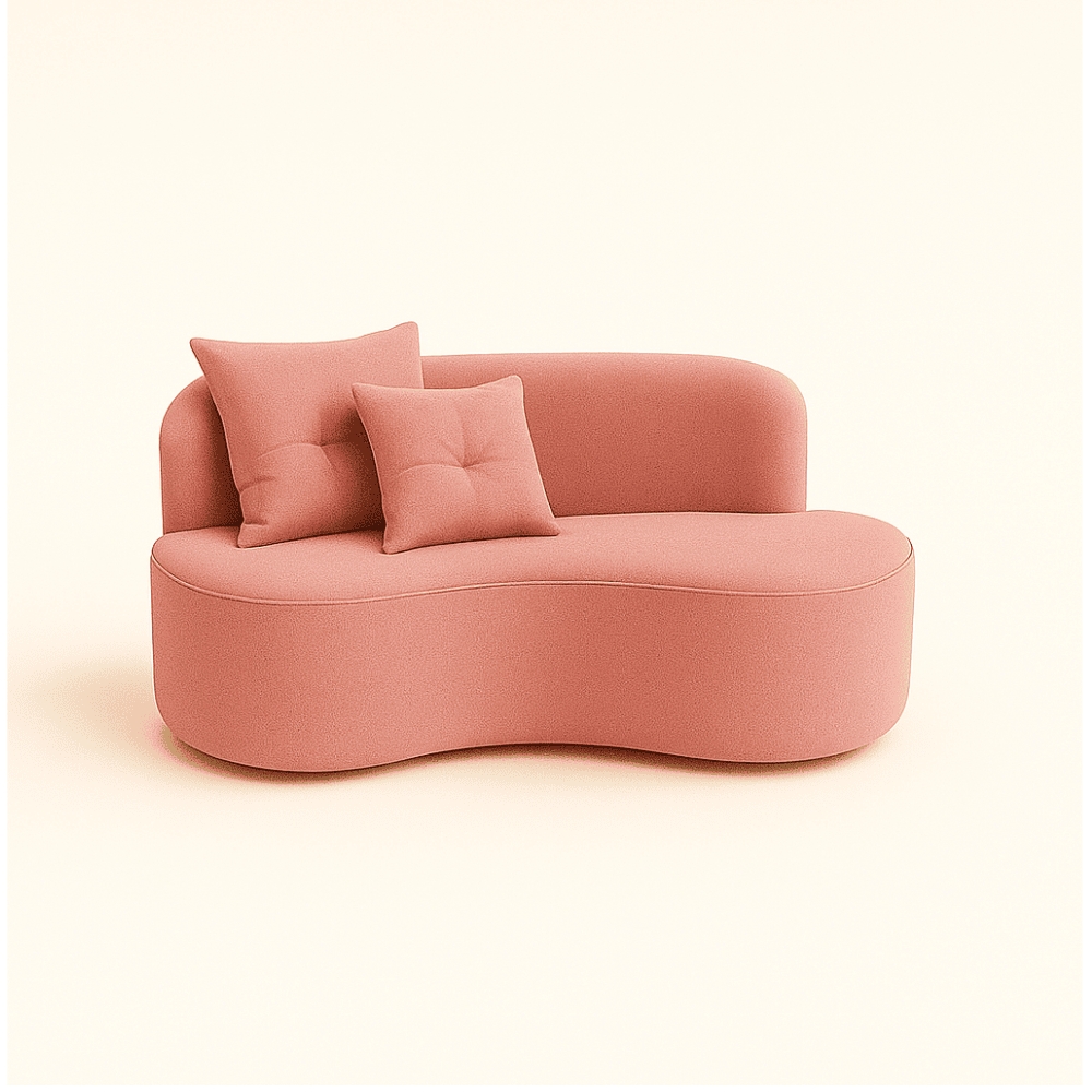 Conjunto 01 Poltrona + Sofá  e 1 Puff Curvo Orgânico Nature Gaia Veludo Rosa - Montanaris Decor