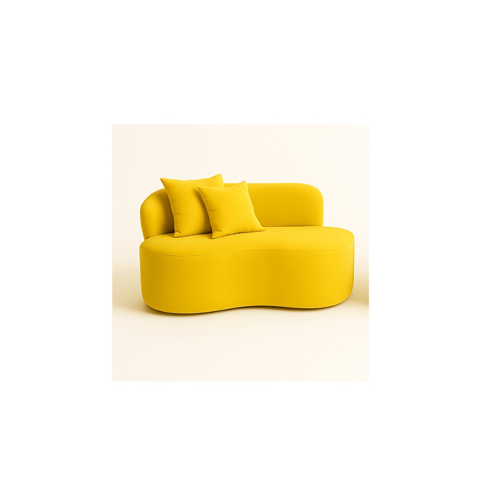 Conjunto 01 Poltrona + Sofá Curvo Orgânico Nature Gaia Suede Amarelo - Montanaris Decor