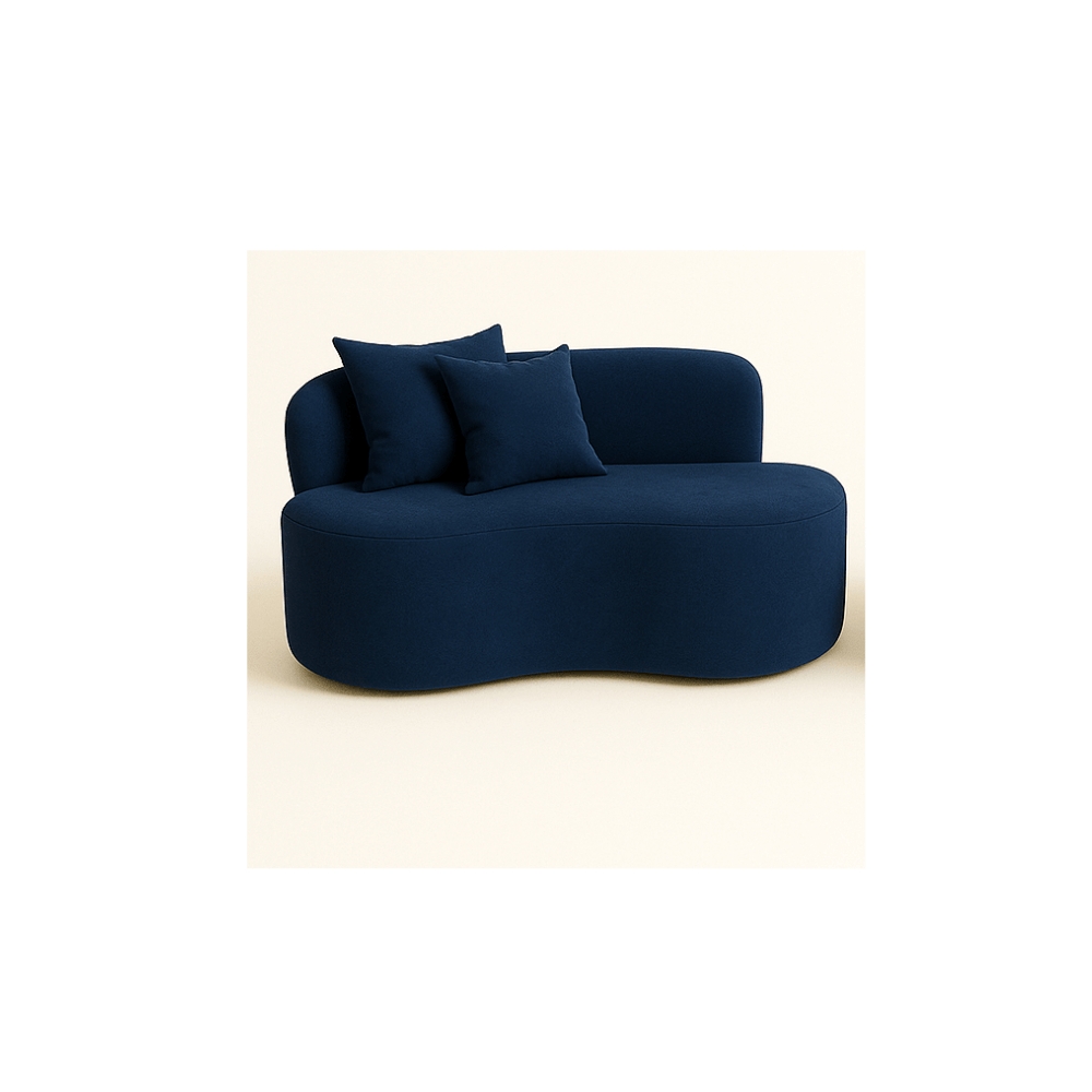 Conjunto 01 Poltrona + Sofá Curvo Orgânico Nature Gaia Suede Azul Marinho - Montanaris Decor