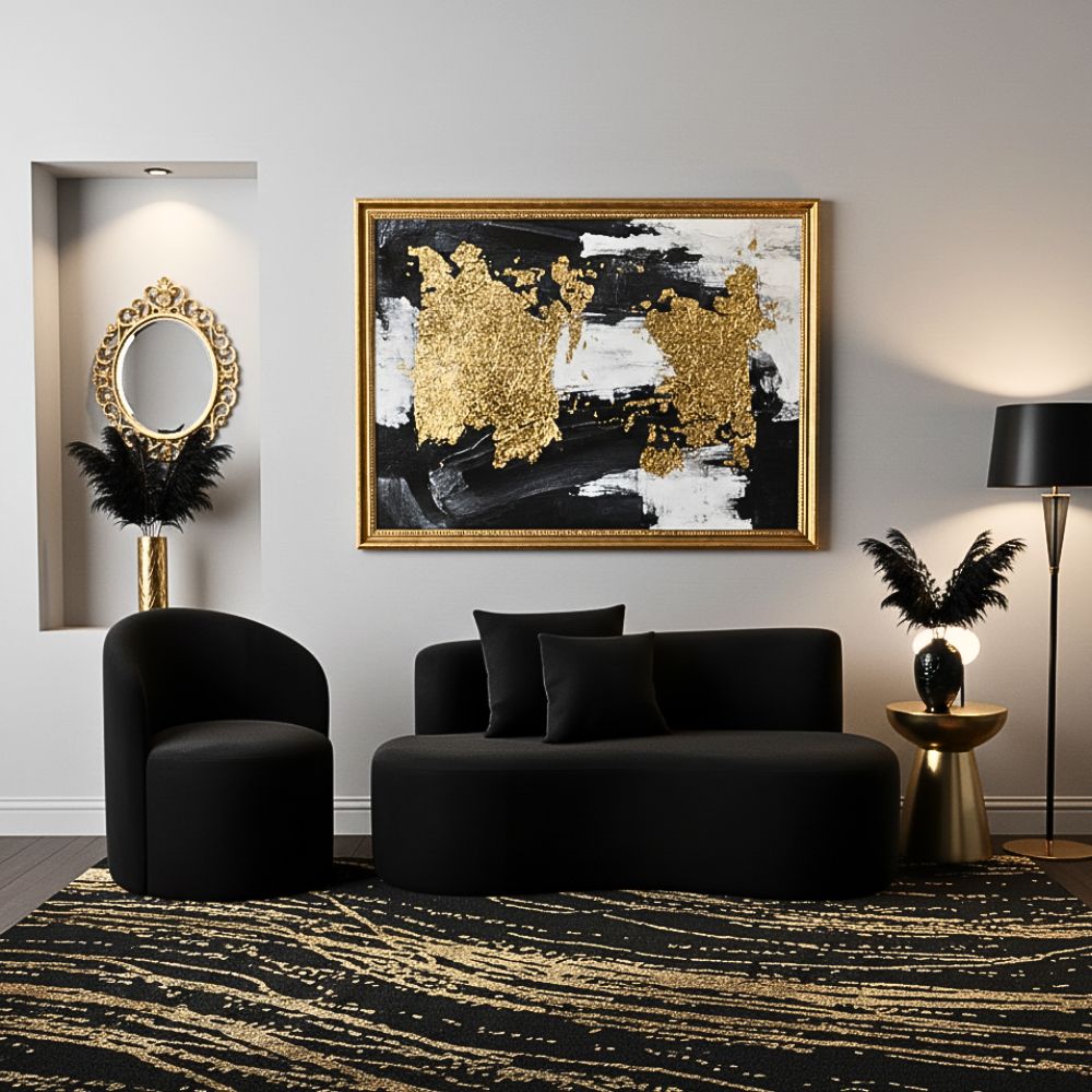 Conjunto 01 Poltrona + Sofá Curvo Orgânico Nature Gaia Suede Preto - Montanaris Decor