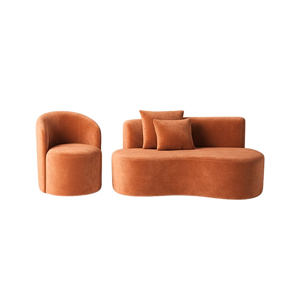 Conjunto 01 Poltrona + Sofá Curvo Orgânico Nature Gaia Veludo Terracota - Montanaris Decor