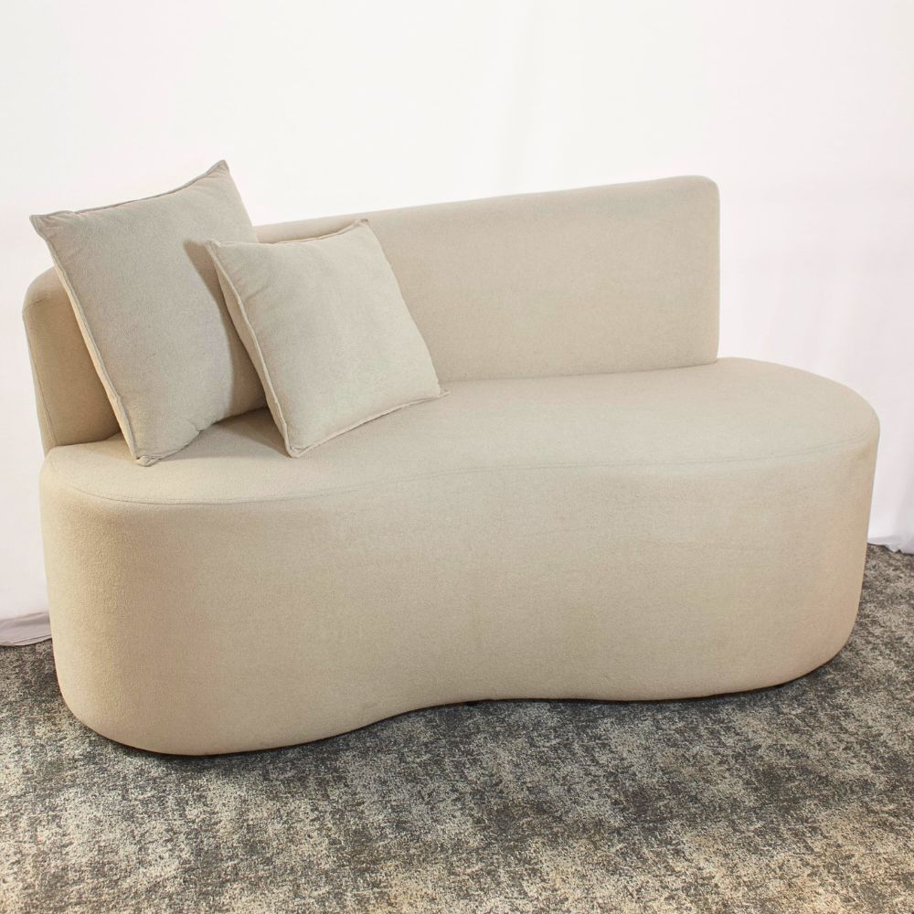 Conjunto 02 Poltronas + Sofá e Puff Curvo Orgânico Nature Gaia Boucle Bege - Montanaris Decor