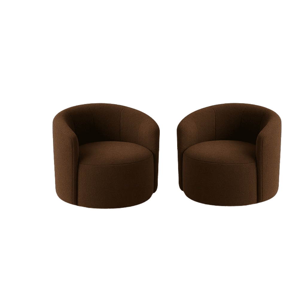 Conjunto 02 Poltronas + Sofá e Puff Curvo Orgânico Nature Gaia Boucle Marrom- Montanaris Decor