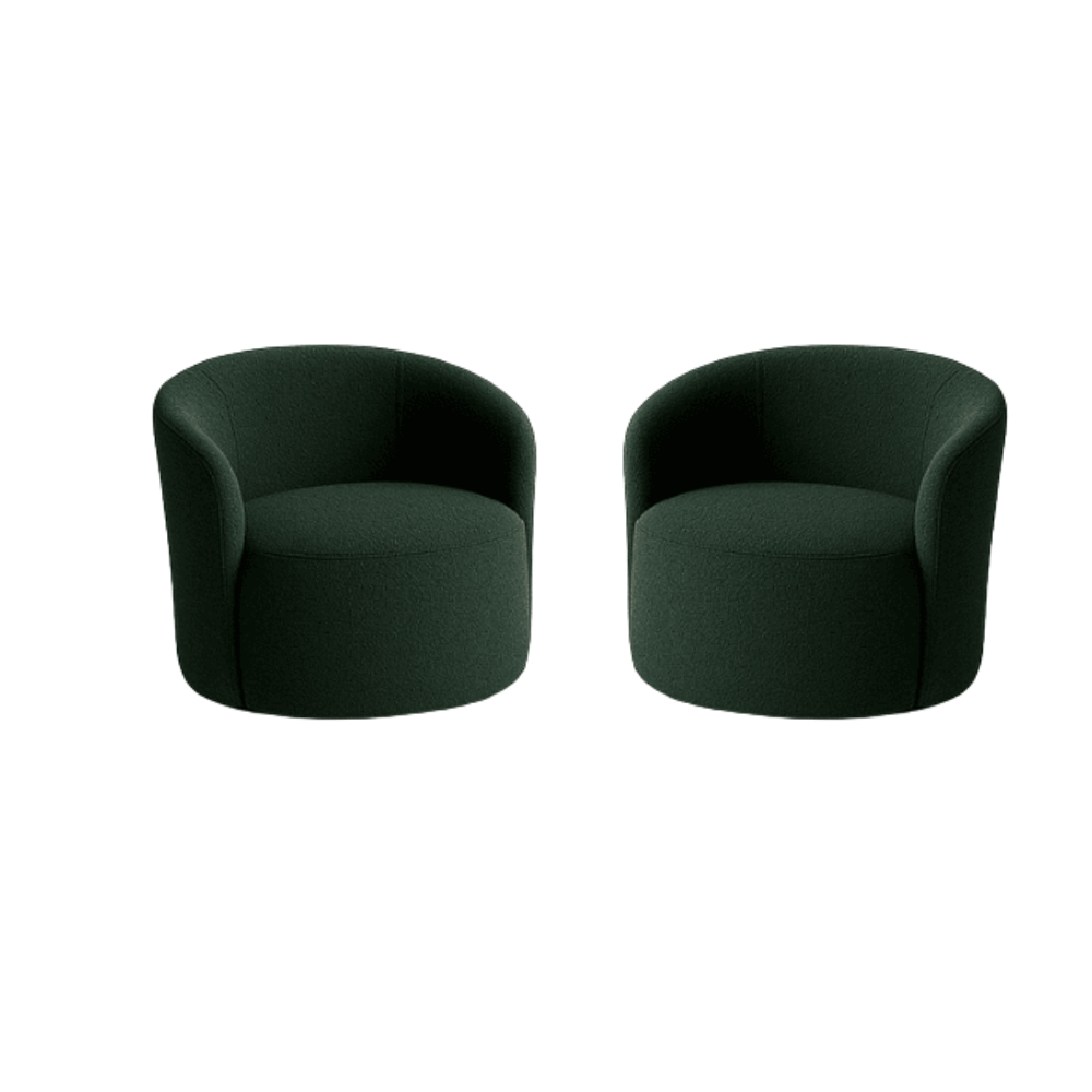 Conjunto 02 Poltronas + Sofá e Puff Curvo Orgânico Nature Gaia Boucle Verde - Montanaris Decor