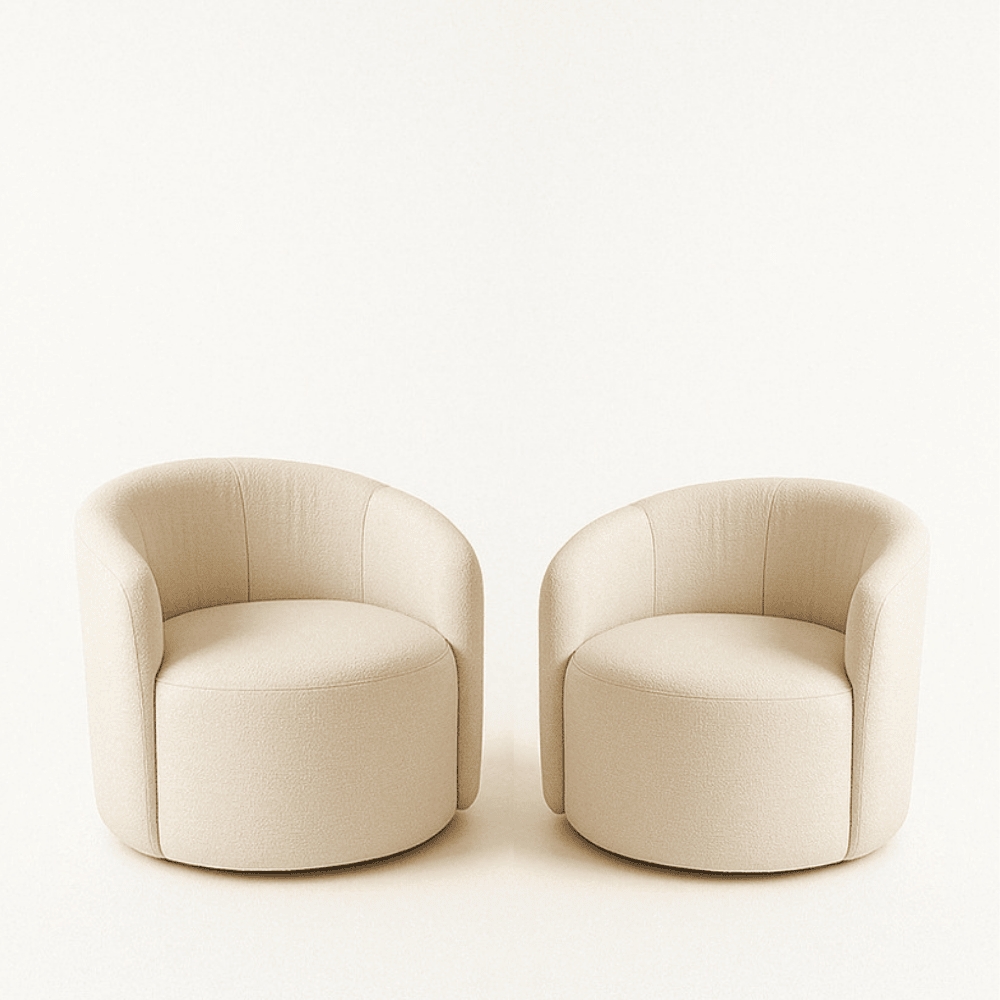 Conjunto Decorativo 02 Poltronas + Sofá Curvo Orgânico Nature Gaia Boucle Bege - Montanaris Decor