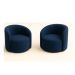 Conjunto Decorativo 02 Poltronas + Sofá Curvo Orgânico Nature Gaia Suede Azul Marinho - Montanaris Decor
