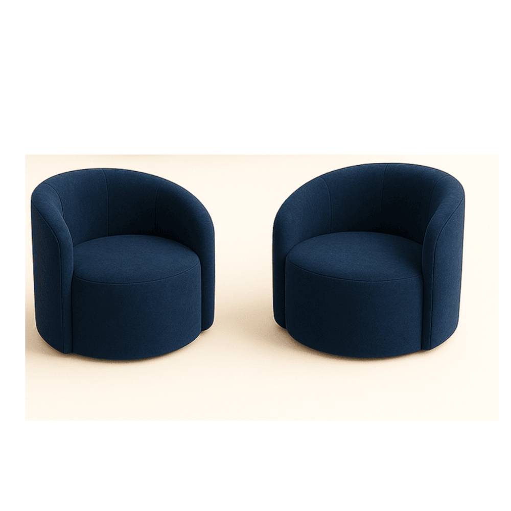Conjunto Decorativo 02 Poltronas + Sofá Curvo Orgânico Nature Gaia Suede Azul Marinho - Montanaris Decor
