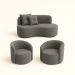 Conjunto Decorativo 02 Poltronas + Sofá Curvo Orgânico Nature Gaia Suede Cinza - Montanaris Decor