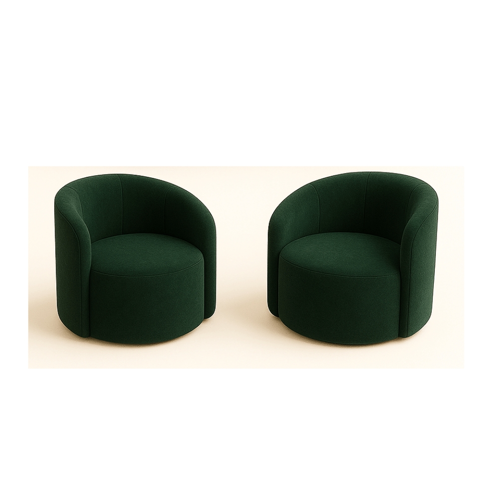 Conjunto Decorativo 02 Poltronas + Sofá Curvo Orgânico Nature Gaia Suede Verde - Montanaris Decor