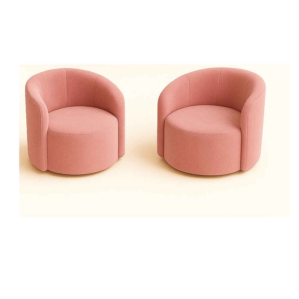 Conjunto Decorativo 02 Poltronas + Sofá Curvo Orgânico Nature Gaia Veludo Rosa - Montanaris Decor